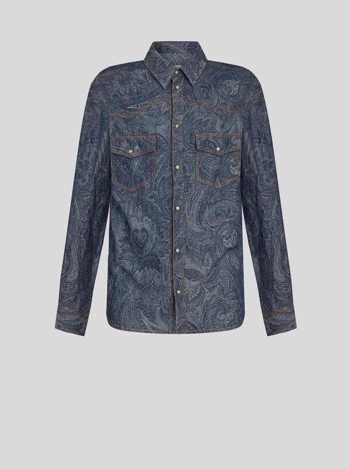 Men Paisley Denim Shirt Etro Shirts