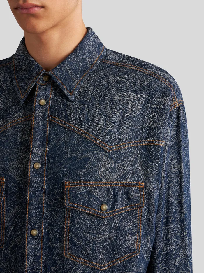 Men Paisley Denim Shirt Etro Shirts