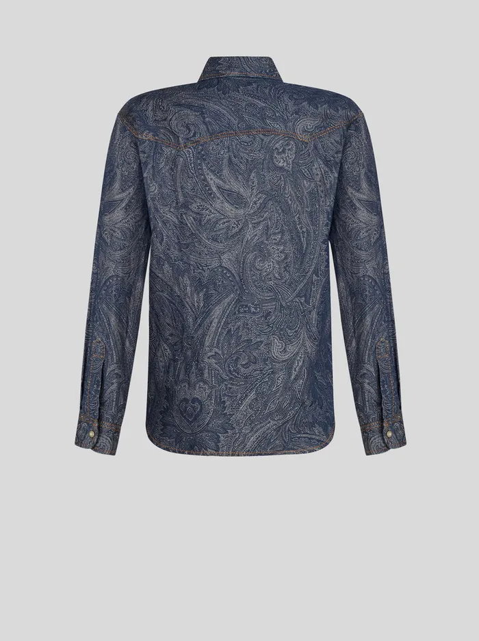 Men Paisley Denim Shirt Etro Shirts