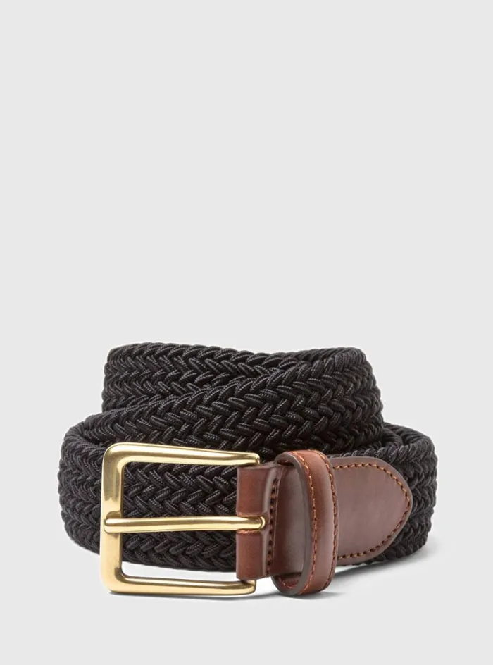 Men Paul Stuart Belts Braided Stretch Nylon Belt Black