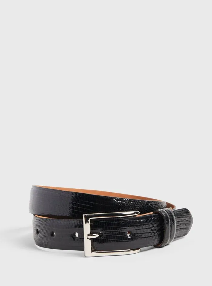 Men Paul Stuart Belts Lizard Belt Black