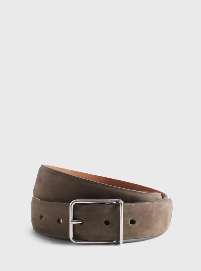 Men Paul Stuart Belts Suede Belt With Nickel Buckle Olive
