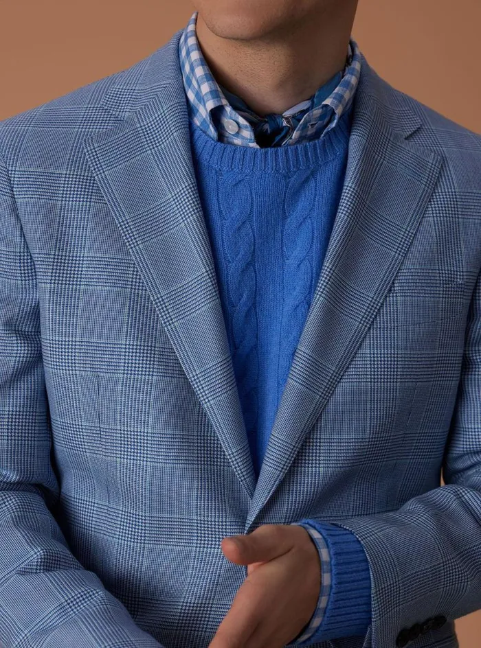 Men Paul Stuart Blazers and Jackets Cashmere Glen Plaid Jacket Blue