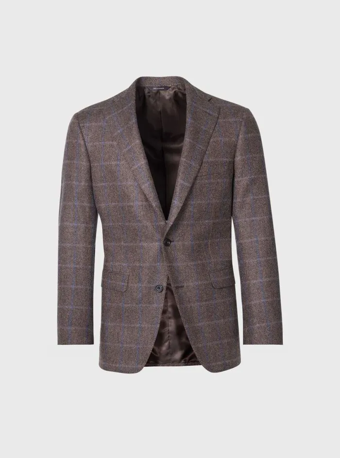 Men Paul Stuart Blazers and Jackets Cashmere Windowpane Paul Jacket Brownblue