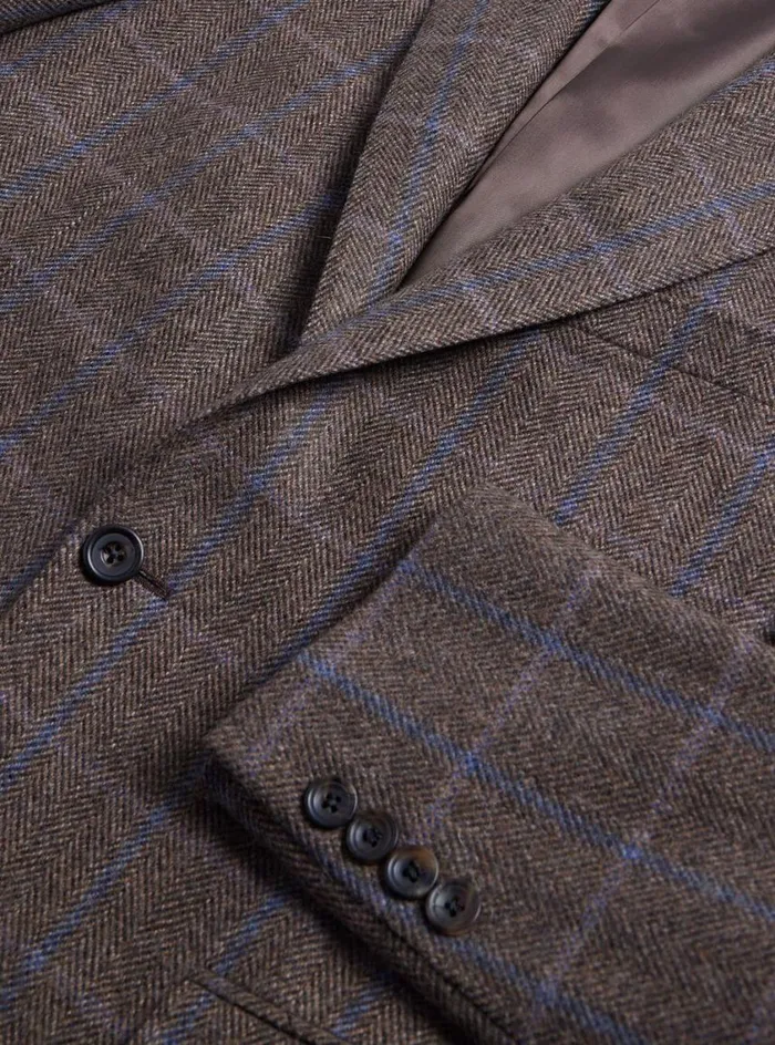 Men Paul Stuart Blazers and Jackets Cashmere Windowpane Paul Jacket Brownblue