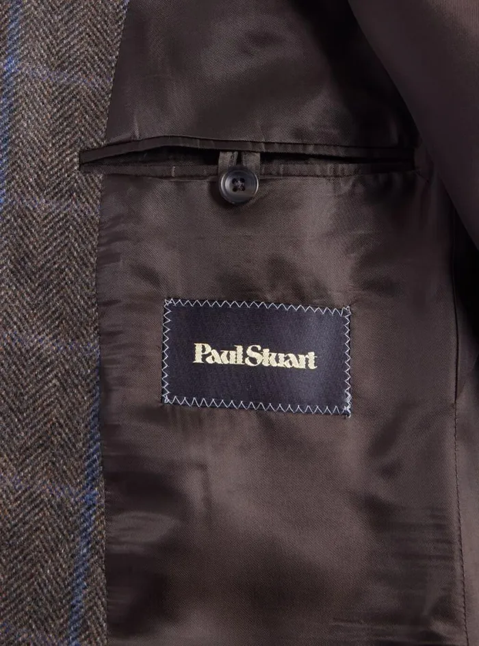 Men Paul Stuart Blazers and Jackets Cashmere Windowpane Paul Jacket Brownblue