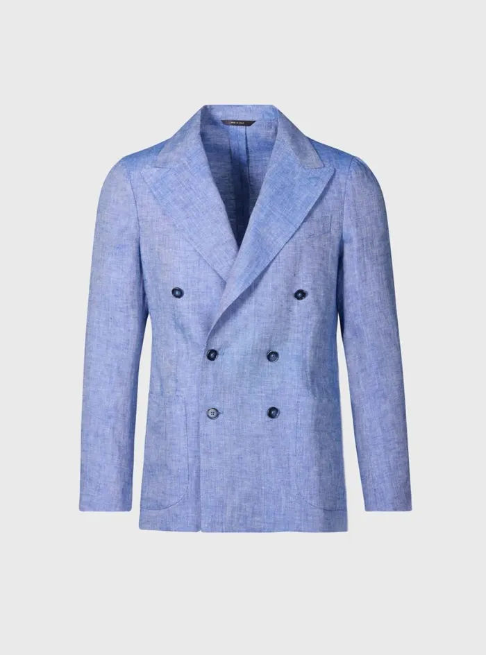 Men Paul Stuart Blazers and Jackets Linen Double Breasted Jacket Blue