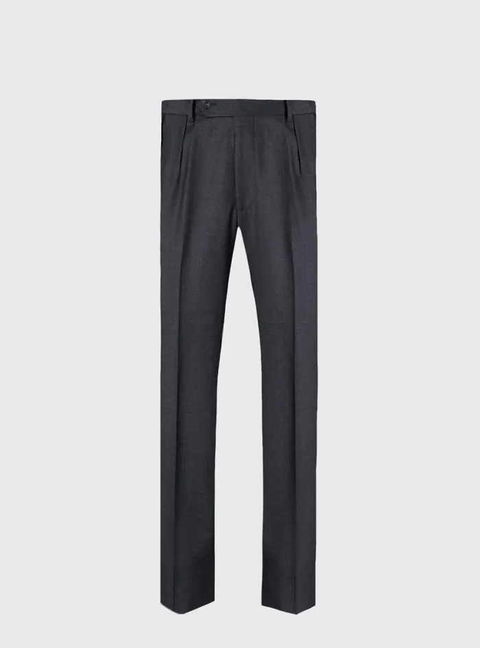Men Paul Stuart Dress Pants Dark Grey Super 110s Wool Pleated Trouser Dk Grey