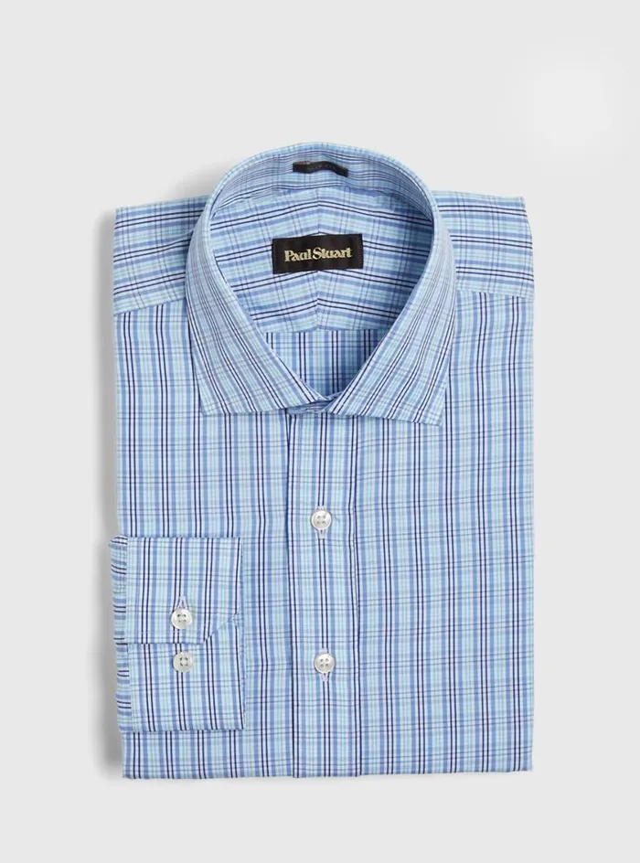 Men Paul Stuart Dress Shirts Slim Fit Plaid Dress Shirt Blueturquoisenavy