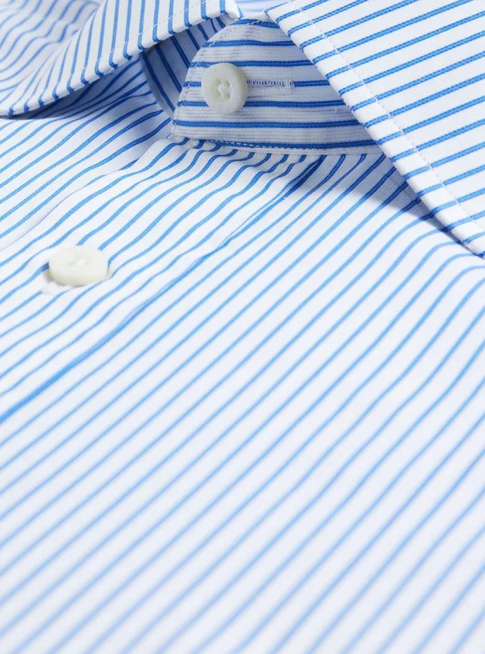 Men Paul Stuart Dress Shirts Stripe Slim Fit Dress Shirt Blue