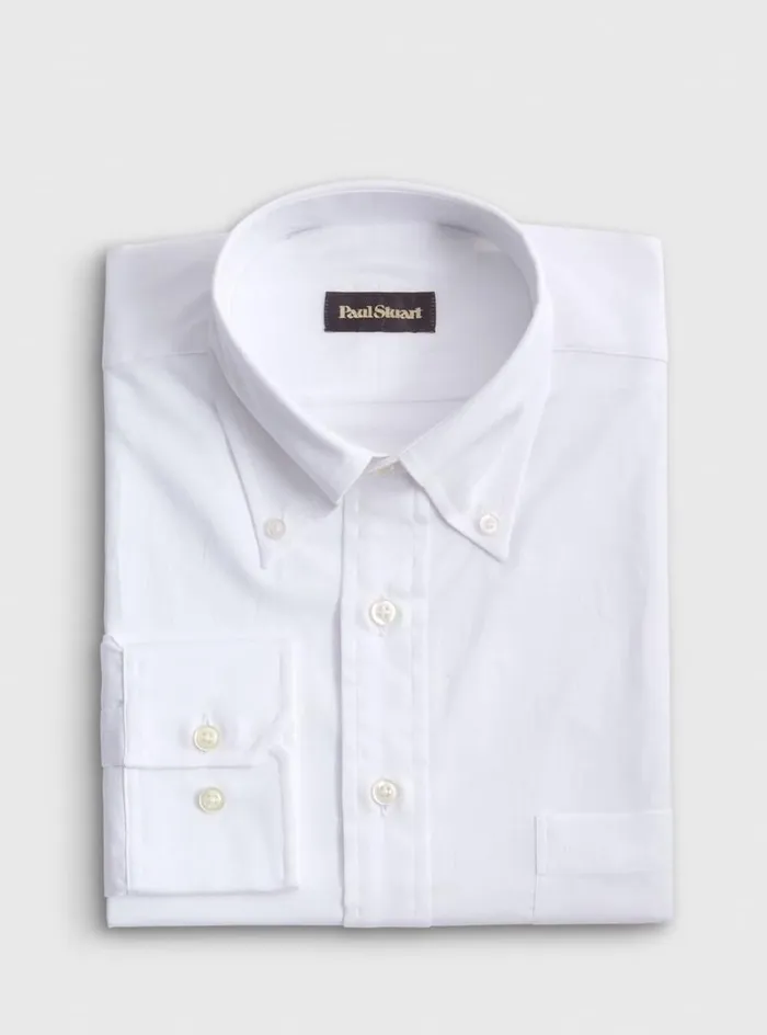 Men Paul Stuart Dress Shirts Super 140s Cotton Button Down Collar Dress Shirt White