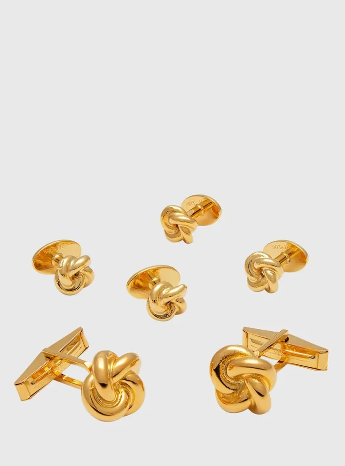 Men Paul Stuart Jewelry Gold Plated Sterling Silver Knot Cufflink and Stud Set Gold Men Paul Stuart Jewelry Gold Plated Sterling Silver Knot Cufflink and Stud Set Gold