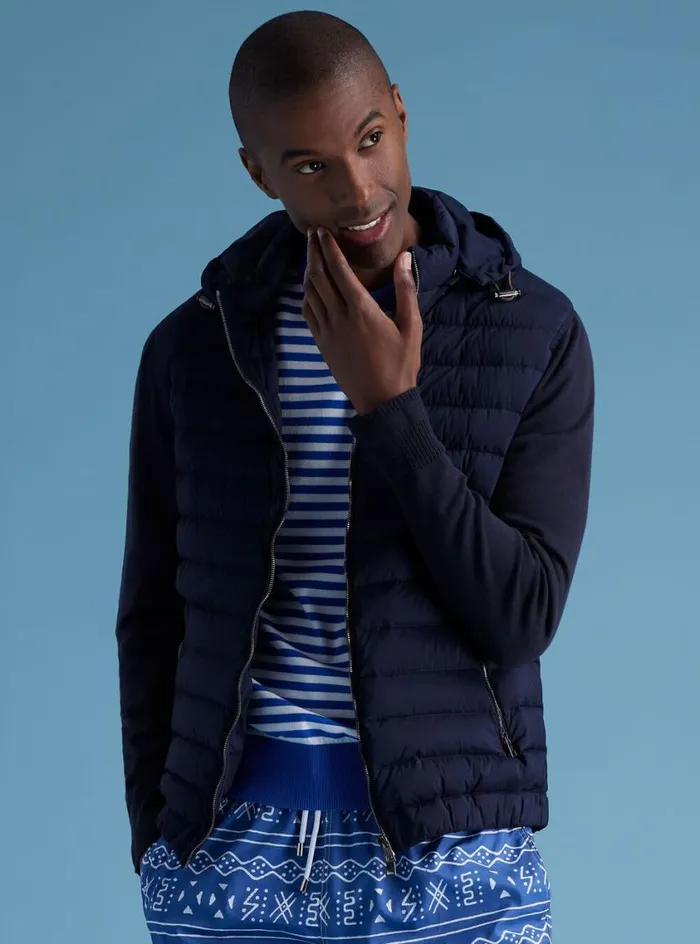 Men Paul Stuart Outerwear Quilted Jacket With Hood Navy