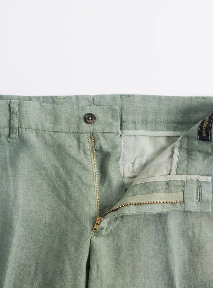 Men Paul Stuart Pants Garment Washed Linen Pant Olive