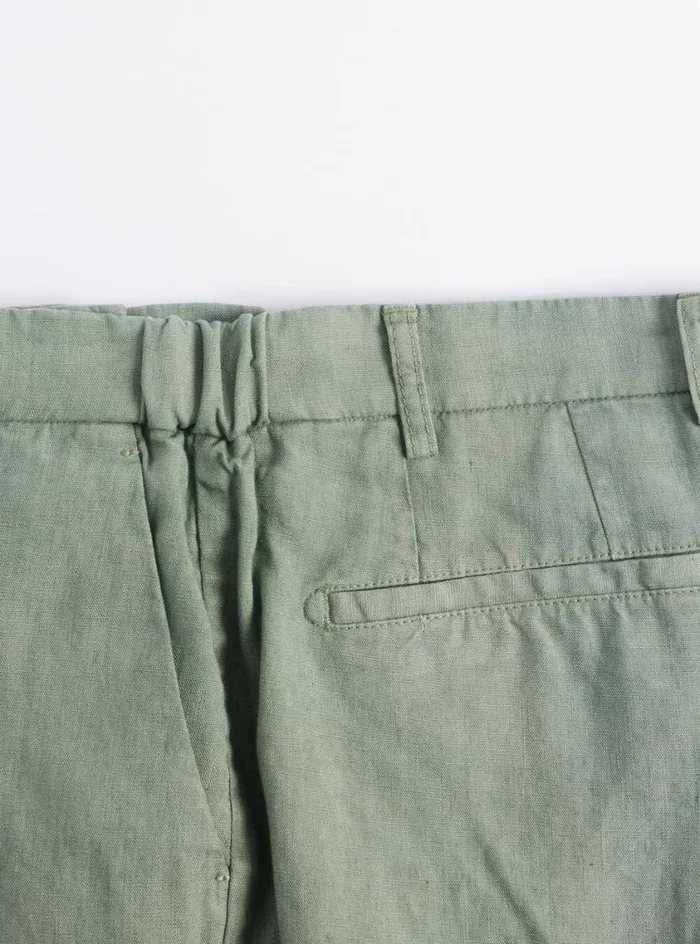 Men Paul Stuart Pants Garment Washed Linen Pant Olive