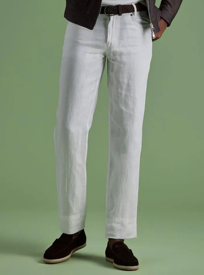 Men Paul Stuart Pants Linen Five Pocket Pant White