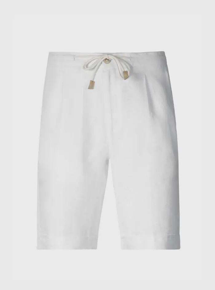 Men Paul Stuart Pants Linen Tucked Pleat Bermuda Short White