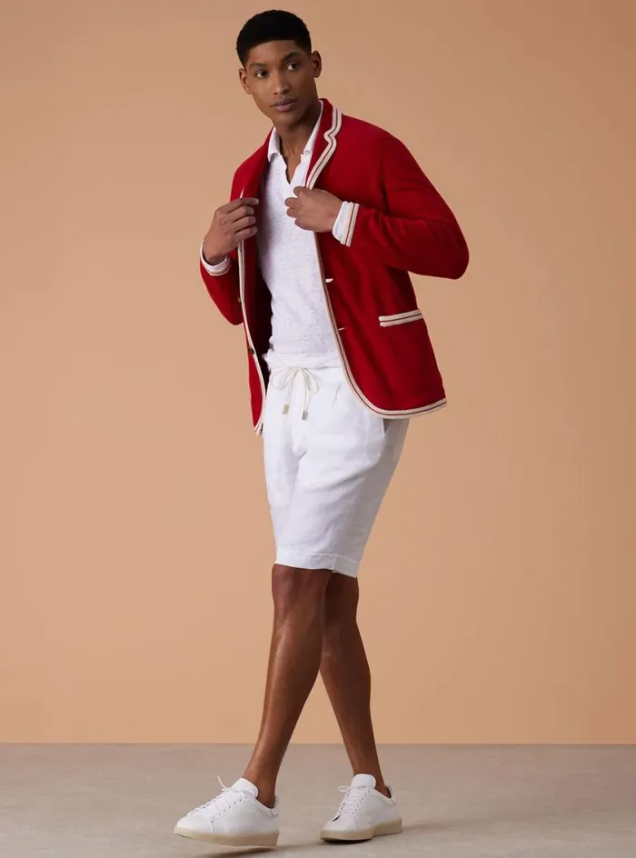 Men Paul Stuart Pants Linen Tucked Pleat Bermuda Short White