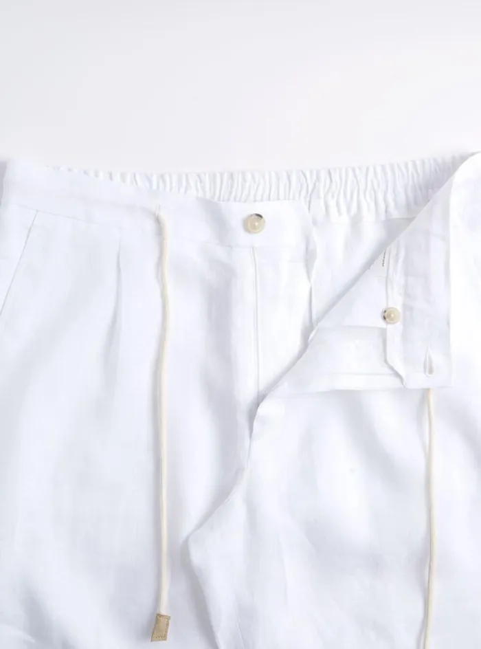 Men Paul Stuart Pants Linen Tucked Pleat Bermuda Short White