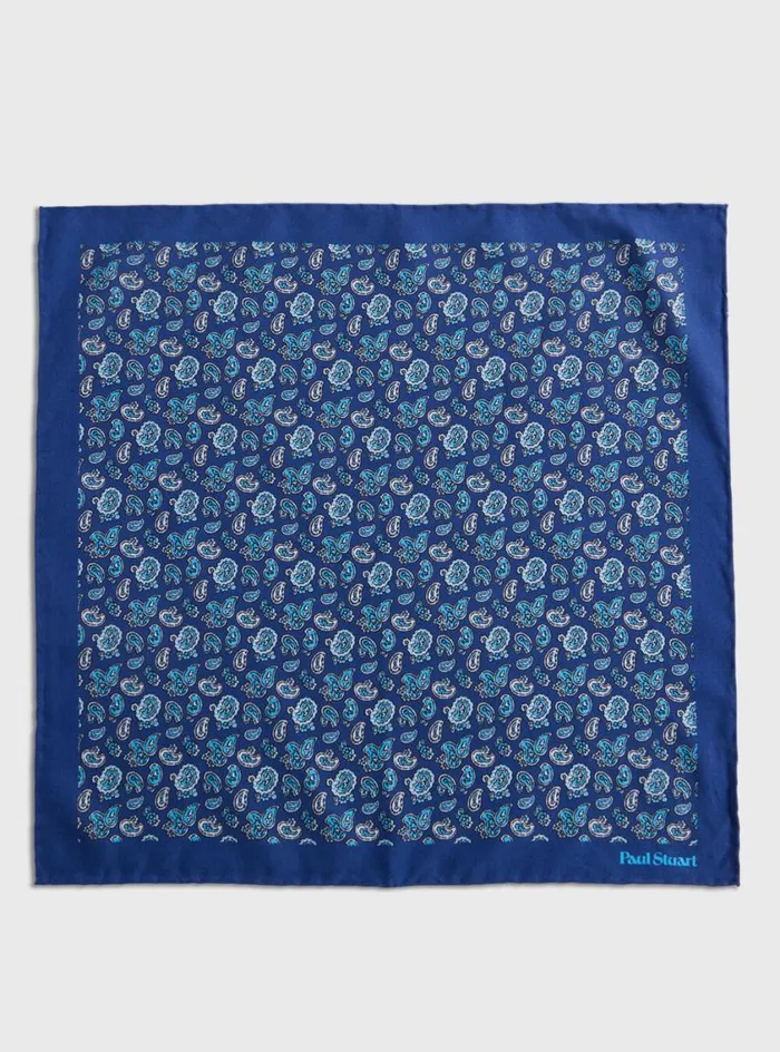 Men Paul Stuart Pocket Squares Habotai Silk Tossed Pine Pocket Square Navy
