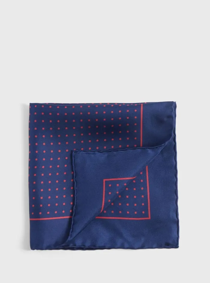 Men Paul Stuart Pocket Squares Silk Twill Dot Print Pocket Square Navyred