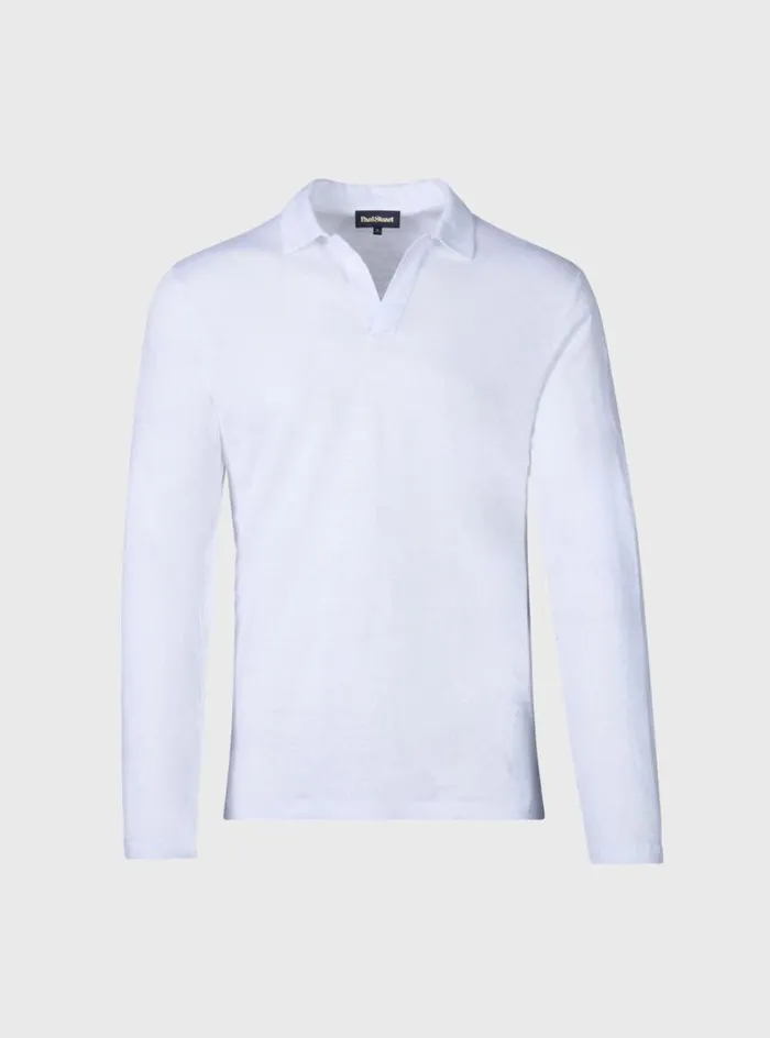 Men Paul Stuart Polos and TShirts Long Sleeve Linen Polo White