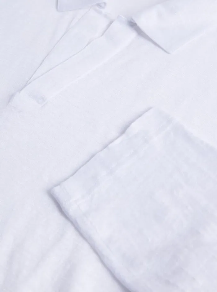 Men Paul Stuart Polos and TShirts Long Sleeve Linen Polo White