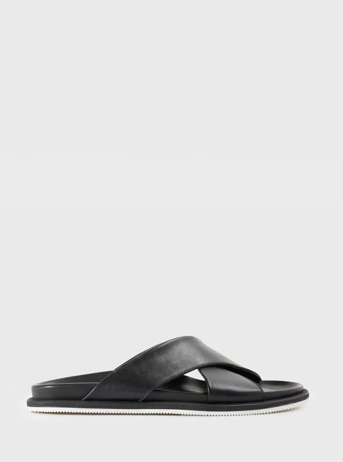 Men Paul Stuart Sandals Punta Leather Slide Black