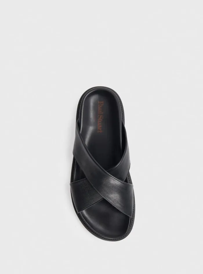 Men Paul Stuart Sandals Punta Leather Slide Black