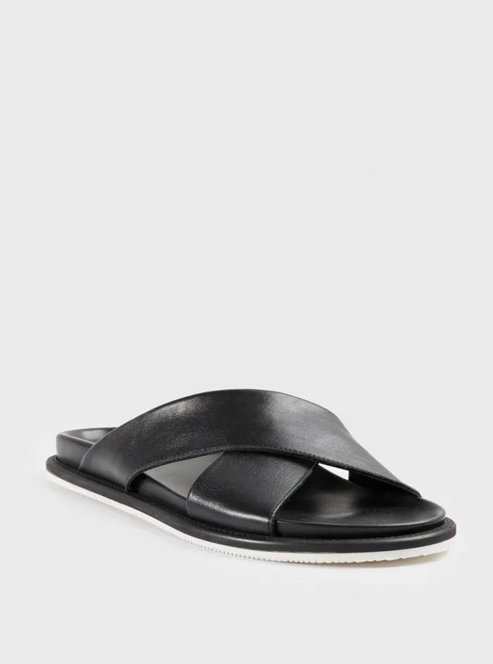 Men Paul Stuart Sandals Punta Leather Slide Black