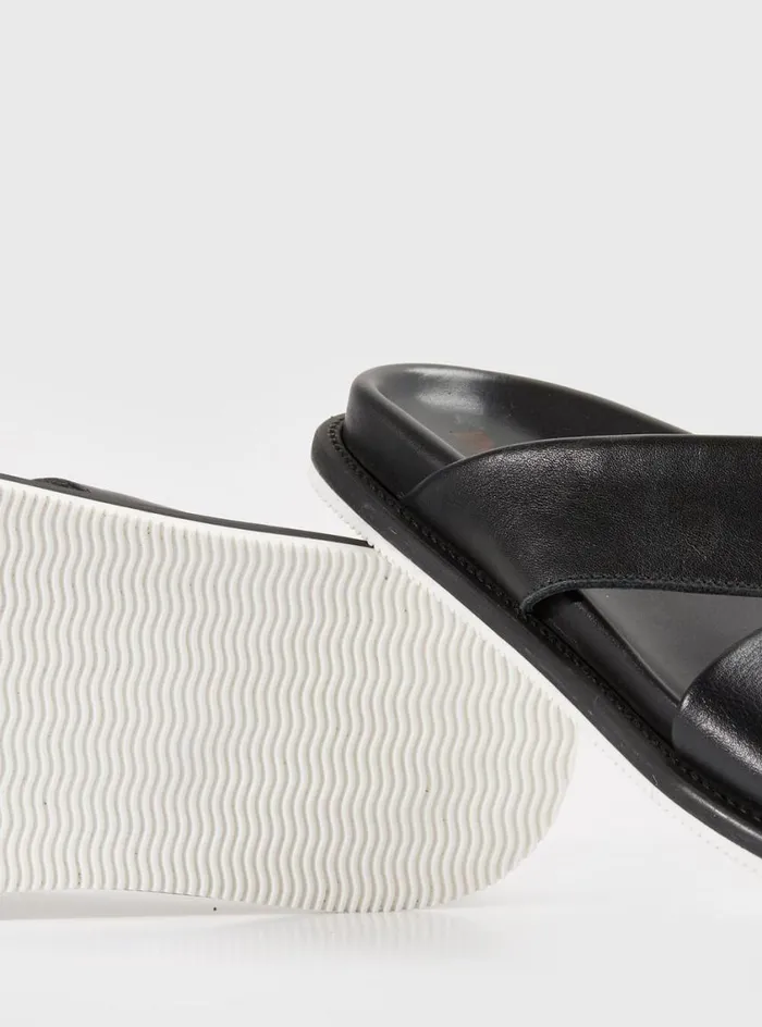 Men Paul Stuart Sandals Punta Leather Slide Black