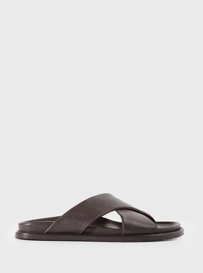 Men Paul Stuart Sandals Punta Leather Slide Dark Brown