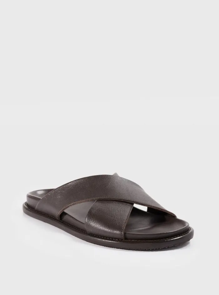 Men Paul Stuart Sandals Punta Leather Slide Dark Brown