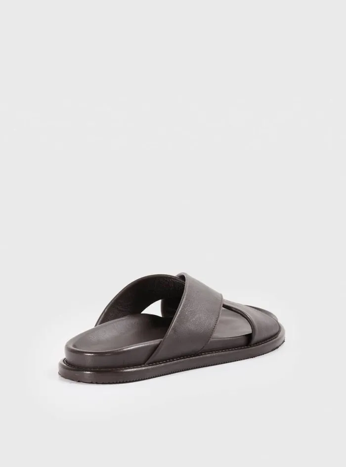 Men Paul Stuart Sandals Punta Leather Slide Dark Brown
