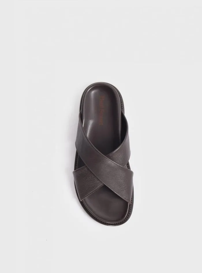 Men Paul Stuart Sandals Punta Leather Slide Dark Brown