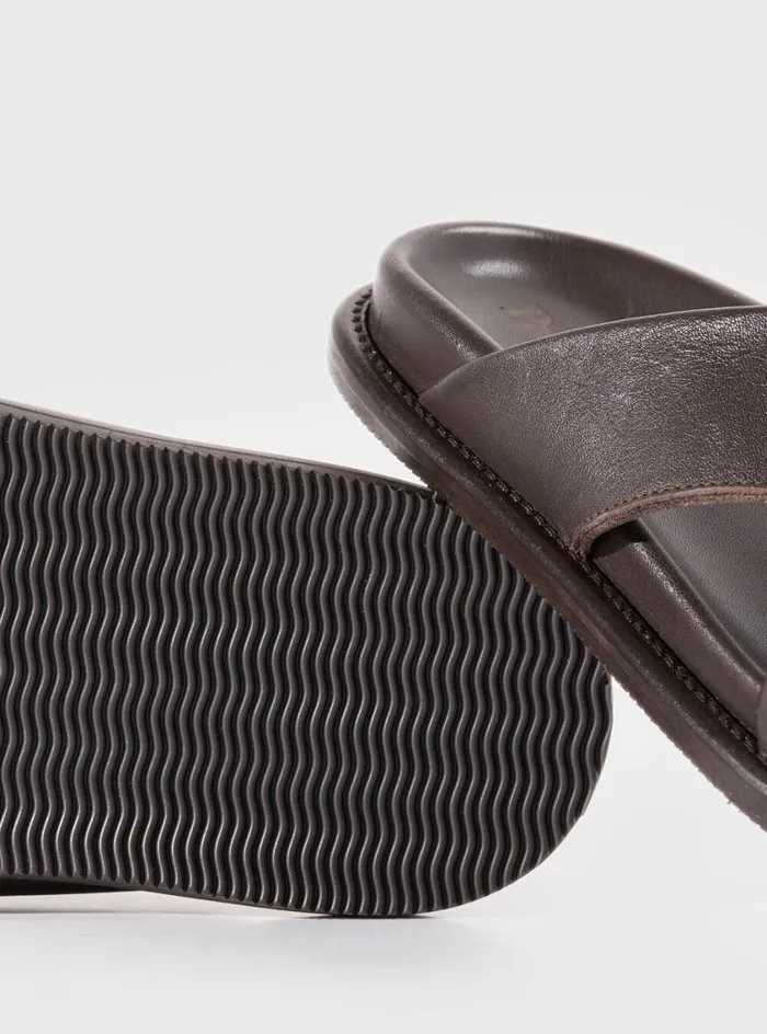 Men Paul Stuart Sandals Punta Leather Slide Dark Brown