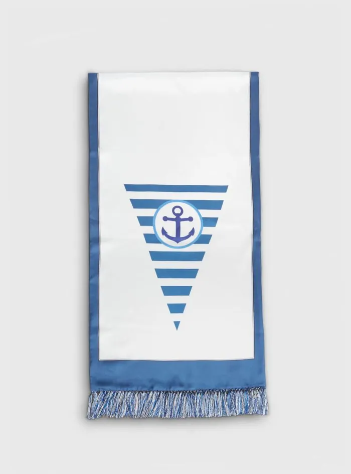 Men Paul Stuart Scarves Hats Gloves Anchor Printed Silk Scarf Blue