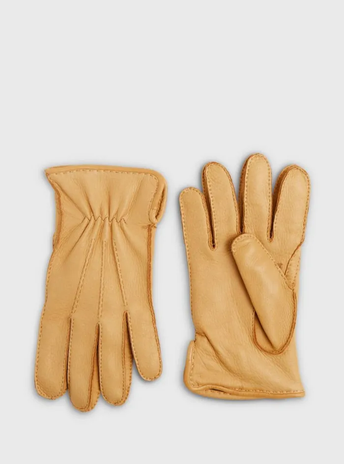 Men Paul Stuart Scarves Hats Gloves Deerskin Leather Glove With Cashmere Lining Gold Men Paul Stuart Scarves Hats Gloves Deerskin Leather Glove With Cashmere Lining Gold