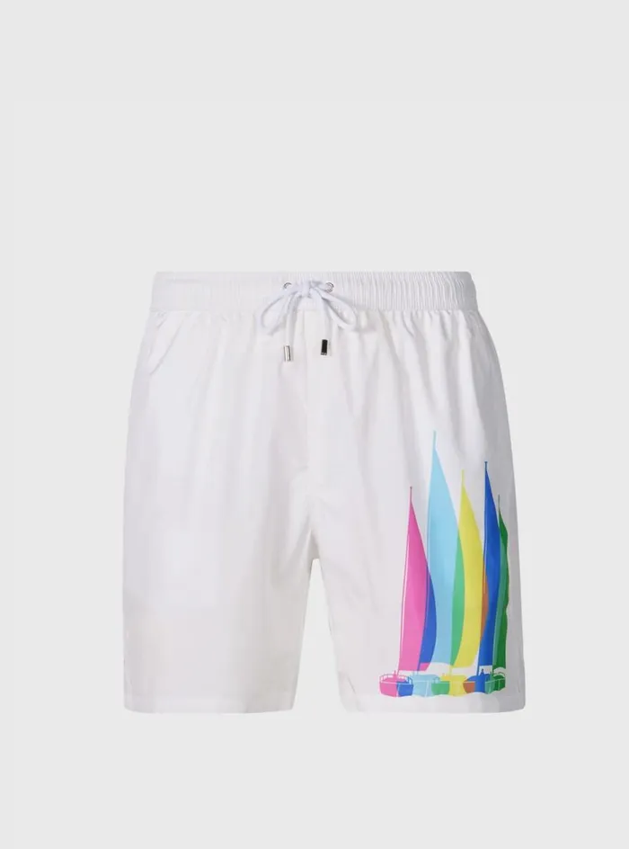 Men Paul Stuart Shorts and Swim Trunks Sailboat Swim Trunk Whitemulti