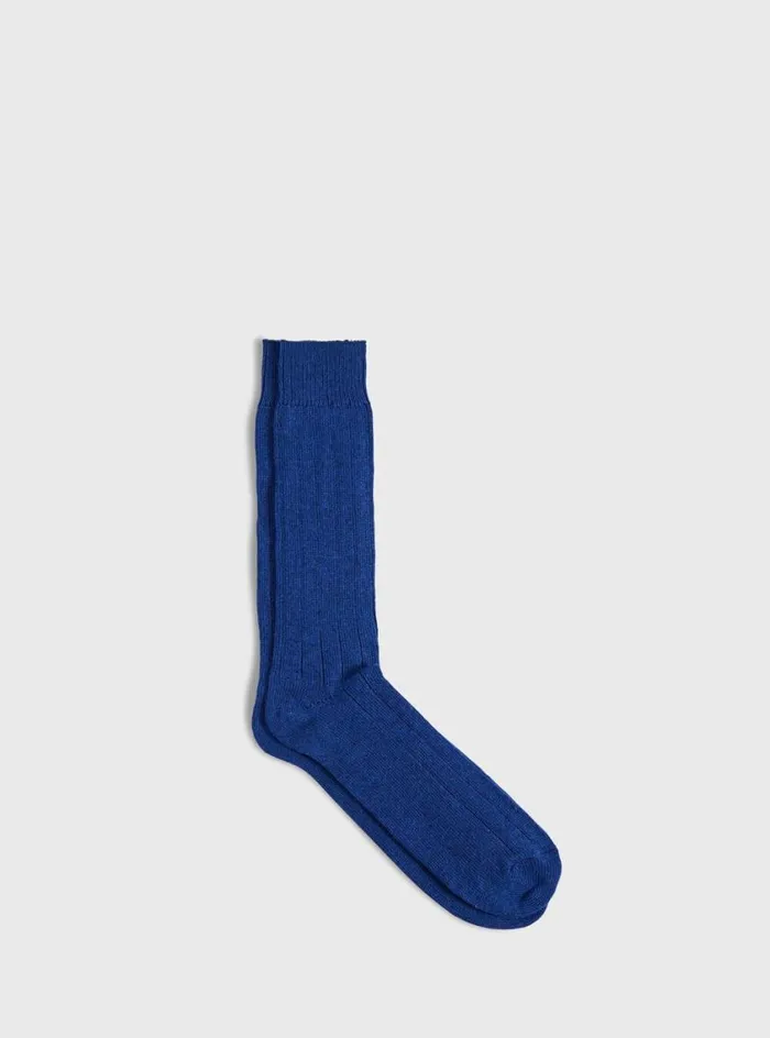 Men Paul Stuart Socks Cashmere Blend Ribbed Sock Denim