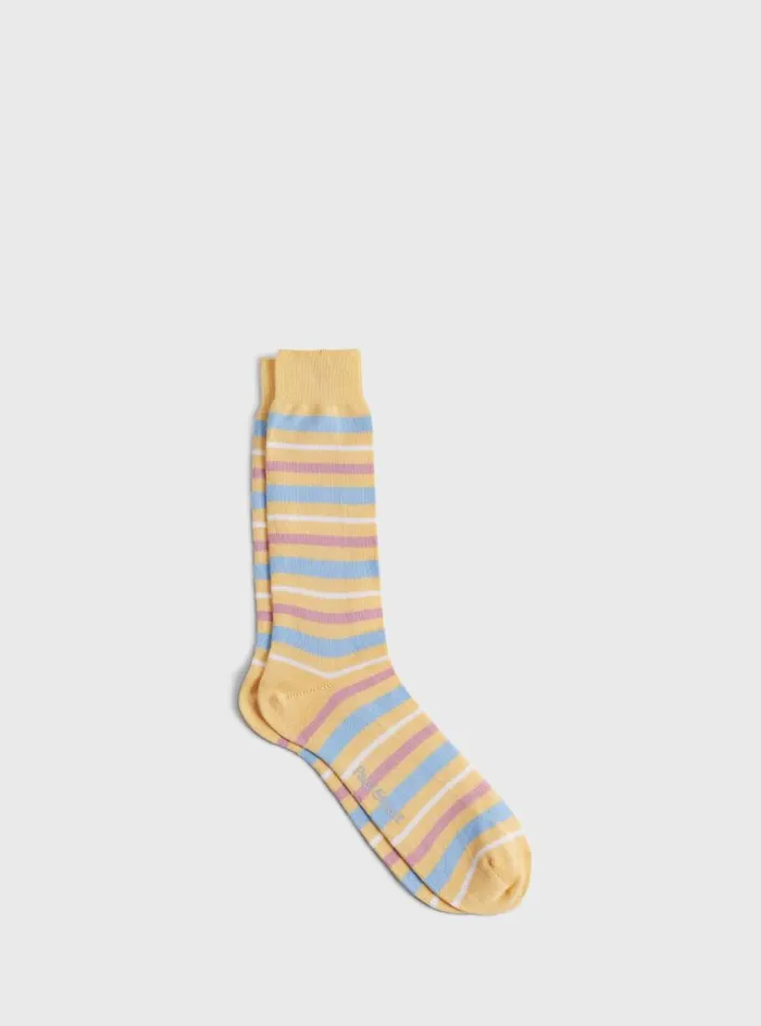 Men Paul Stuart Socks Cotton Variegated Multicolor Stripe Sock Butter