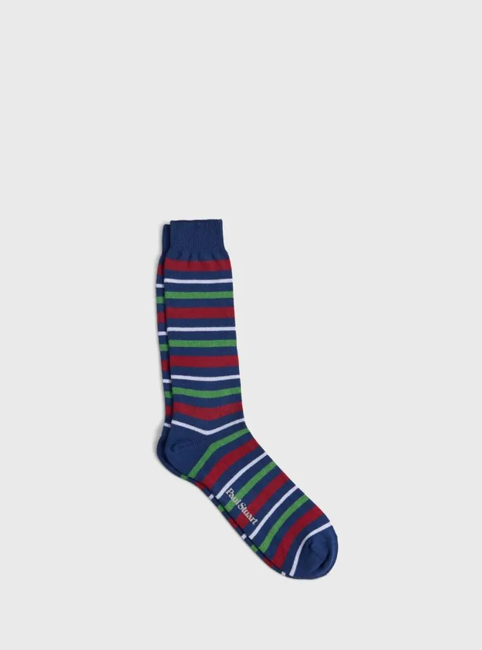 Men Paul Stuart Socks Cotton Variegated Multicolor Stripe Sock Denim