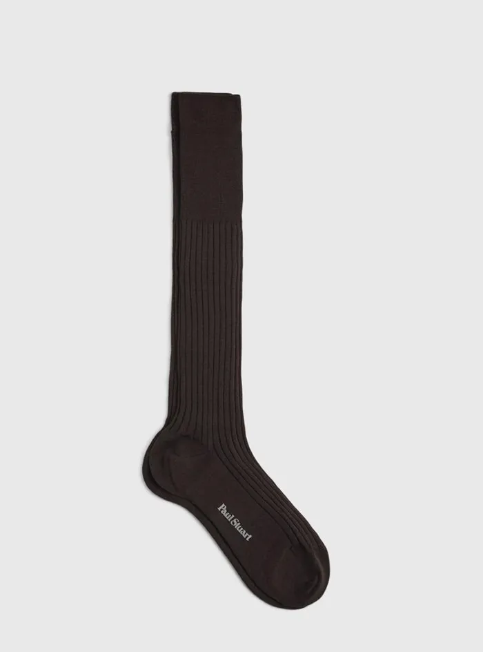 Men Paul Stuart Socks Merino Wool Ribed Sock Brown