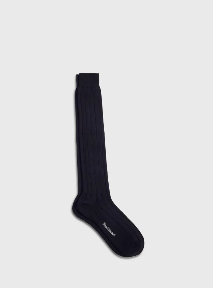 Men Paul Stuart Socks Pima Cotton Wide Rib Sock Black