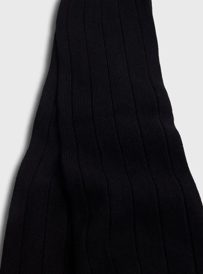 Men Paul Stuart Socks Pima Cotton Wide Rib Sock Black