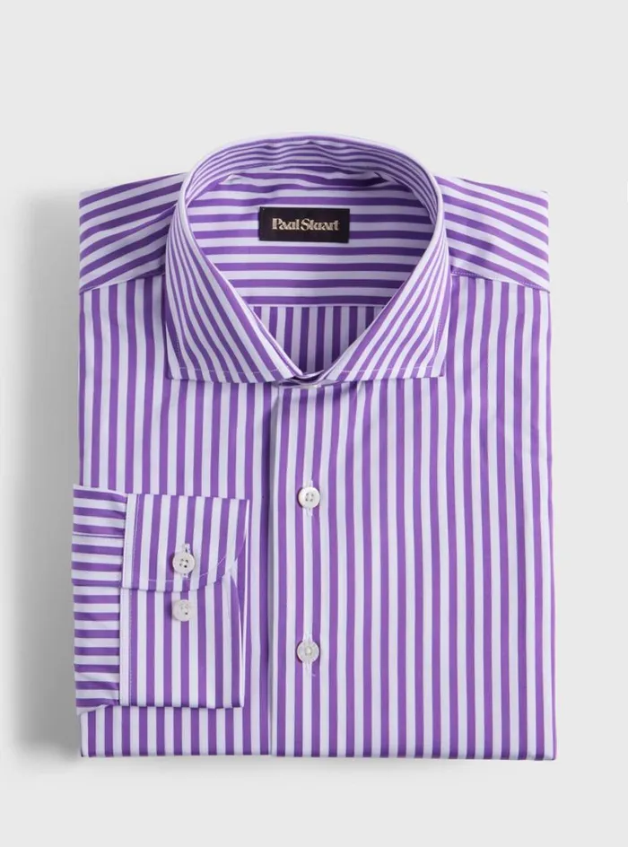 Men Paul Stuart Sport Shirts Cotton Bengal Stripe Sport Shirt Purple