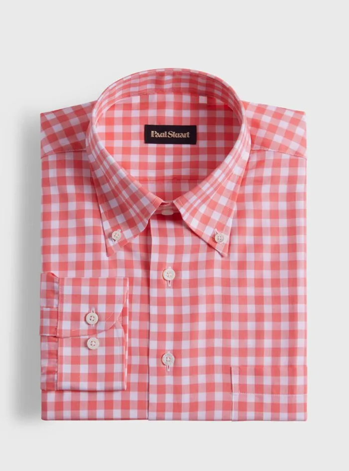 Men Paul Stuart Sport Shirts Cotton Gingham Sport Shirt Coral