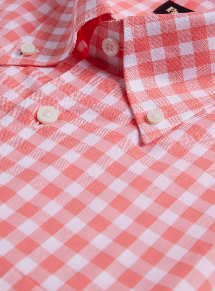 Men Paul Stuart Sport Shirts Cotton Gingham Sport Shirt Coral