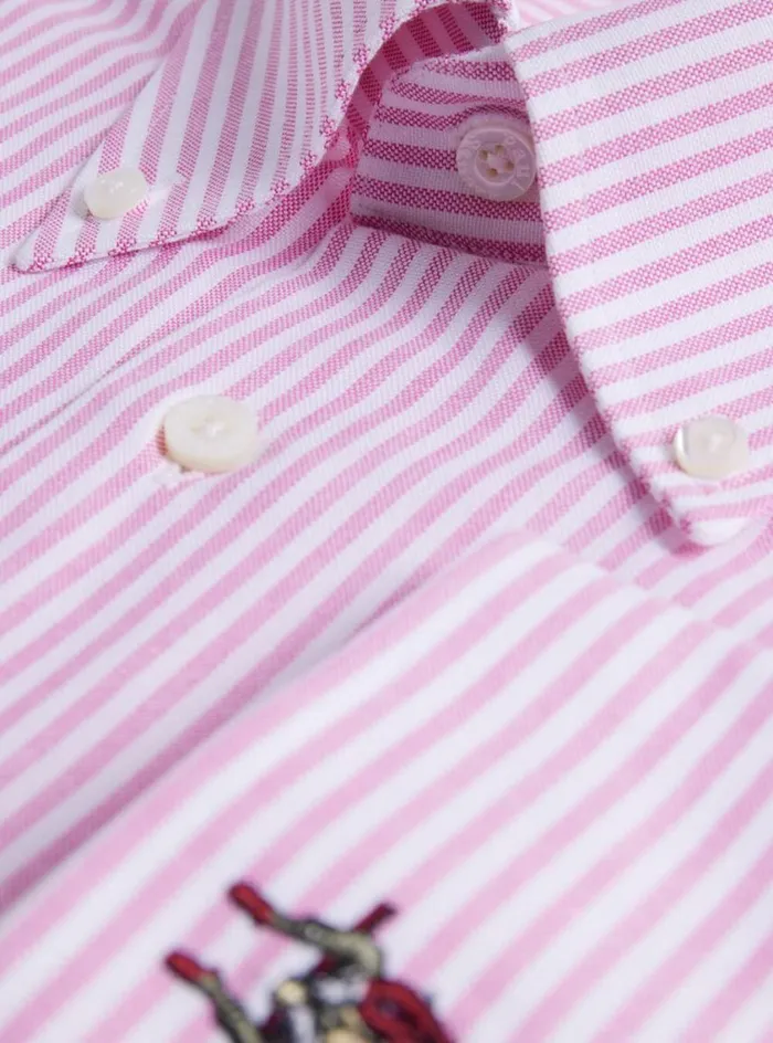 Men Paul Stuart Sport Shirts Cotton Oxford Striped Sport Shirt Red