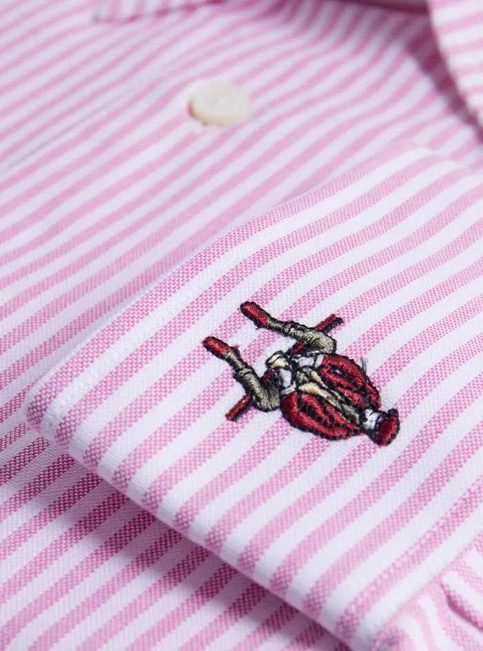 Men Paul Stuart Sport Shirts Cotton Oxford Striped Sport Shirt Red